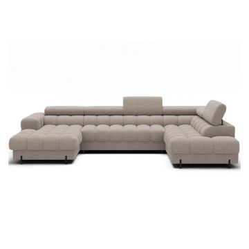 Colțar bej extensibil cu tapițerie din țesătură bouclé (cu colț pe partea dreaptă/în formă de 