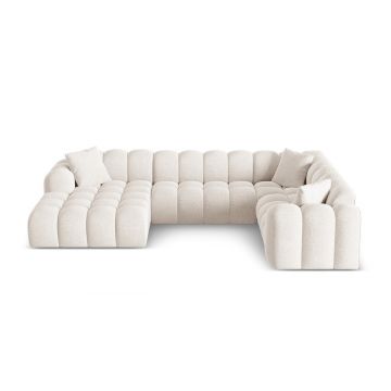 Colțar crem cu tapițerie din chenille (cu colț pe partea dreaptă/în formă de 