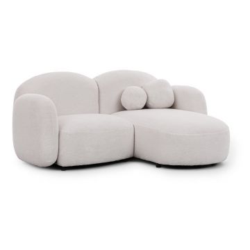 Colțar crem cu tapițerie din țesătură bouclé (cu colț pe partea dreaptă/cu șezlong) Orbit – Ropez