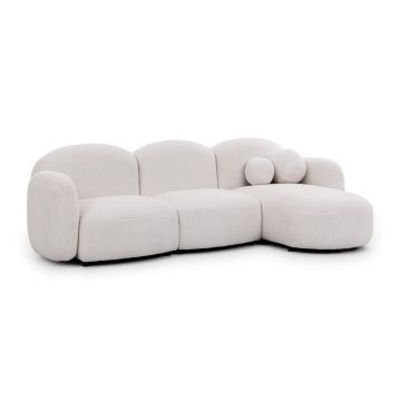 Colțar crem cu tapițerie din țesătură bouclé (cu colț pe partea dreaptă/cu șezlong) Orbit – Ropez