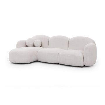 Colțar crem cu tapițerie din țesătură bouclé (cu colț pe partea stângă/cu șezlong) Orbit – Ropez