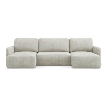 Colțar crem extensibil/cu spațiu de depozitare cu tapițerie din chenille (în formă de 