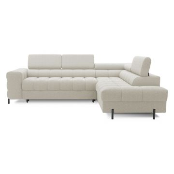 Colțar crem extensibil/cu spațiu de depozitare cu tapițerie din țesătură bouclé (cu colț pe partea dreaptă/în formă de ”L”) Ferucce – ELTAP