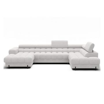 Colțar crem extensibil cu tapițerie din țesătură bouclé (cu colț pe partea dreaptă/în formă de 