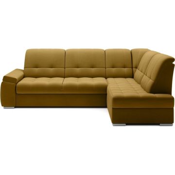 Colțar galben extensibil/cu spațiu de depozitare cu tapițerie din catifea (cu colț pe partea dreaptă/în formă de ”L”) Sado – ELTAP