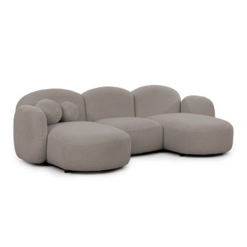 Colțar gri cu tapițerie din țesătură bouclé (în formă de 