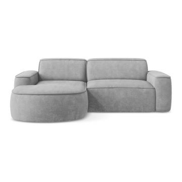 Colțar gri deschis cu tapițerie din chenille (cu colț pe partea stângă/cu șezlong) Omao – Makamii