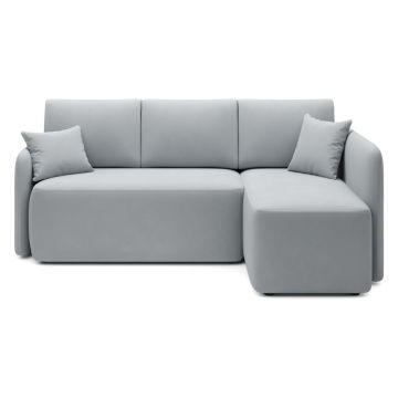 Colțar gri deschis extensibil/cu spațiu de depozitare cu tapițerie din catifea (cu colț pe partea dreaptă/cu șezlong) Hadson – ELTAP