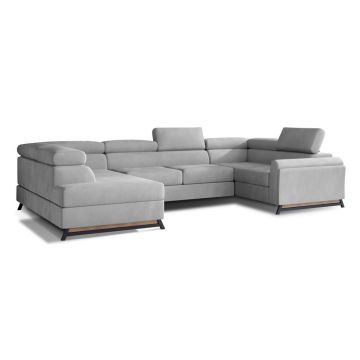 Colțar gri deschis extensibil/cu spațiu de depozitare cu tapițerie din catifea (cu colț pe partea stângă/în formă de 