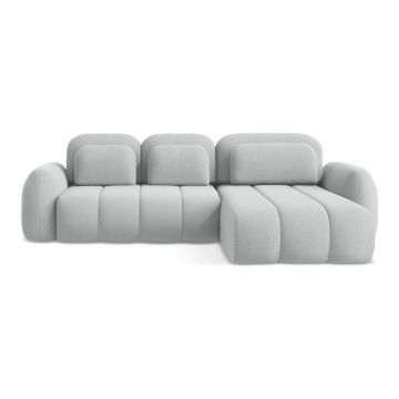 Colțar gri deschis extensibil/cu spațiu de depozitare cu tapițerie din țesătură bouclé (cu colț pe partea dreaptă/cu șezlong) Pele – Makamii