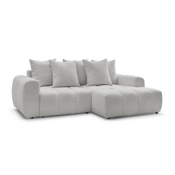 Colțar gri deschis extensibil/cu spațiu de depozitare cu tapițerie din țesătură bouclé (cu colț pe partea dreaptă/cu șezlong) Roxelane – Bobochic Paris