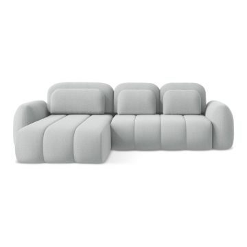 Colțar gri deschis extensibil/cu spațiu de depozitare cu tapițerie din țesătură bouclé (cu colț pe partea stângă/cu șezlong) Pele – Makamii