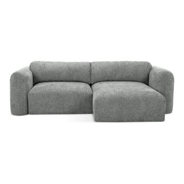 Colțar gri extensibil/cu spațiu de depozitare cu tapițerie din chenille (cu colț pe partea dreaptă/cu șezlong) Mele – Makamii