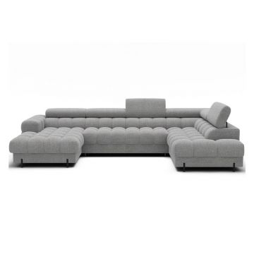 Colțar gri extensibil cu tapițerie din țesătură bouclé (cu colț pe partea dreaptă/în formă de 