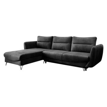 Colțar gri închis extensibil/cu spațiu de depozitare cu tapițerie din catifea (cu colț pe partea stângă/cu șezlong) Silva – ELTAP