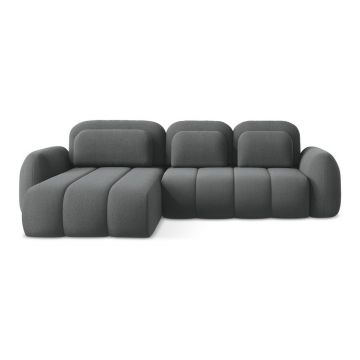 Colțar gri închis extensibil/cu spațiu de depozitare cu tapițerie din țesătură bouclé (cu colț pe partea stângă/cu șezlong) Pele – Makamii