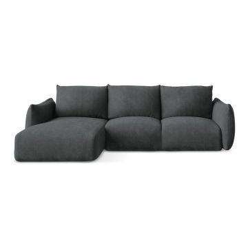 Colțar gri închis extensibil cu tapițerie din chenille (cu colț pe partea stângă/cu șezlong) Leila – Makamii