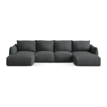 Colțar gri închis extensibil cu tapițerie din chenille (în formă de 