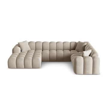 Colțar maro deschis cu tapițerie din chenille (cu colț pe partea dreaptă/în formă de 