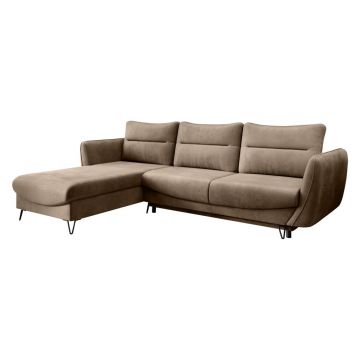 Colțar maro deschis extensibil/cu spațiu de depozitare cu tapițerie din catifea (cu colț pe partea stângă/cu șezlong) Silva – ELTAP