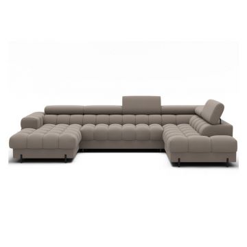 Colțar maro deschis extensibil cu tapițerie din catifea (cu colț pe partea dreaptă/în formă de 