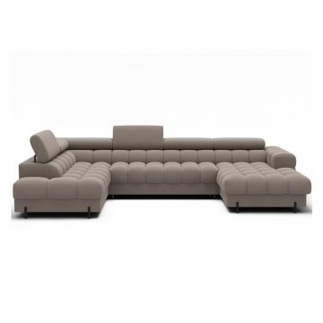 Colțar maro deschis extensibil cu tapițerie din catifea (cu colț pe partea stângă/în formă de 