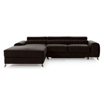 Colțar maro închis extensibil/cu spațiu de depozitare cu tapițerie din catifea (cu colț pe partea stângă/cu șezlong) Grayson – ELTAP