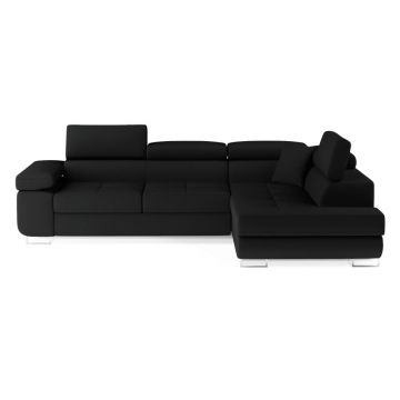 Colțar negru extensibil/cu spațiu de depozitare (cu colț pe partea dreaptă/în formă de ”L”) Anton – ELTAP