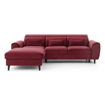 Colțar roșu extensibil/cu spațiu de depozitare cu tapițerie din catifea (cu colț pe partea stângă/cu șezlong) Foble – ELTAP