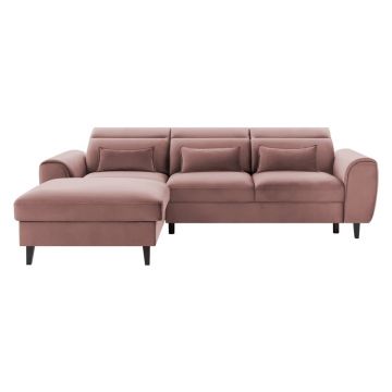 Colțar roz extensibil/cu spațiu de depozitare cu tapițerie din catifea (cu colț pe partea stângă/cu șezlong) Foble – ELTAP