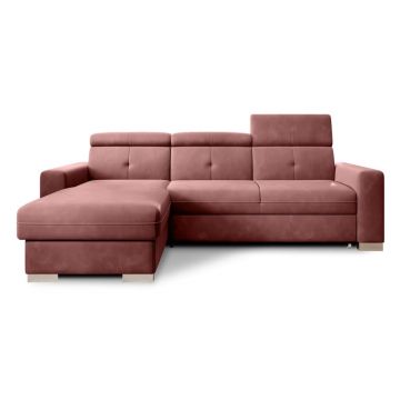 Colțar roz extensibil/cu spațiu de depozitare cu tapițerie din catifea (cu colț pe partea stângă/cu șezlong) Fresia – ELTAP