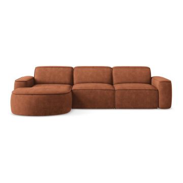 Colțar teracotă cu tapițerie din chenille (cu colț pe partea stângă/cu șezlong) Omao – Makamii