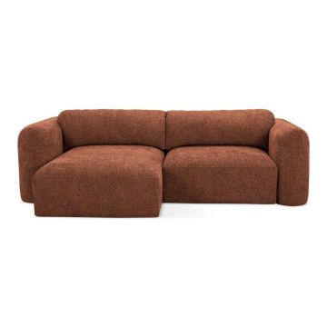 Colțar teracotă extensibil/cu spațiu de depozitare cu tapițerie din chenille (cu colț pe partea stângă/cu șezlong) Mele – Makamii