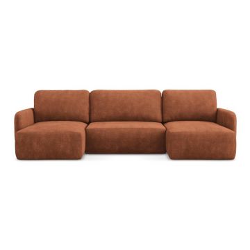 Colțar teracotă extensibil/cu spațiu de depozitare cu tapițerie din chenille (în formă de 