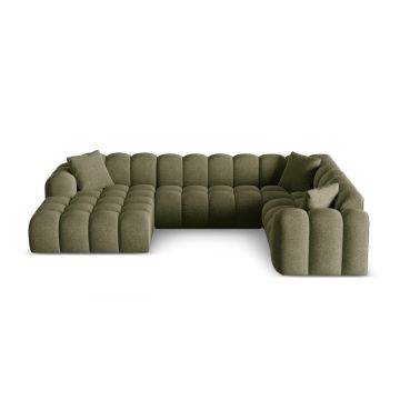 Colțar verde cu tapițerie din chenille (cu colț pe partea dreaptă/în formă de 