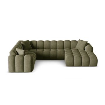 Colțar verde cu tapițerie din chenille (cu colț pe partea stângă/în formă de 