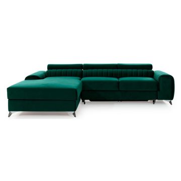 Colțar verde extensibil/cu spațiu de depozitare cu tapițerie din catifea (cu colț pe partea stângă/cu șezlong) Grayson – ELTAP