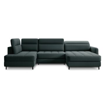 Colțar verde extensibil/cu spațiu de depozitare cu tapițerie din catifea (cu colț pe partea stângă/în formă de 