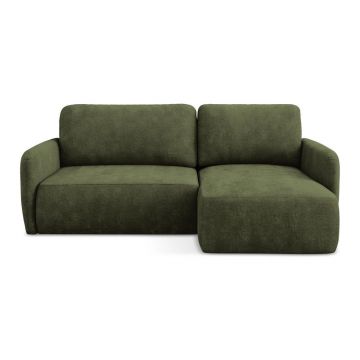 Colțar verde extensibil/cu spațiu de depozitare cu tapițerie din chenille (cu colț pe partea dreaptă/cu șezlong) Lilo – Makamii