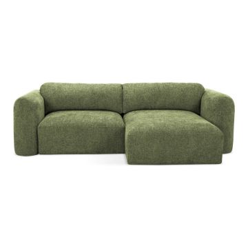 Colțar verde extensibil/cu spațiu de depozitare cu tapițerie din chenille (cu colț pe partea dreaptă/cu șezlong) Mele – Makamii