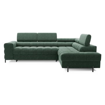 Colțar verde extensibil/cu spațiu de depozitare cu tapițerie din țesătură bouclé (cu colț pe partea dreaptă/în formă de ”L”) Ferucce – ELTAP