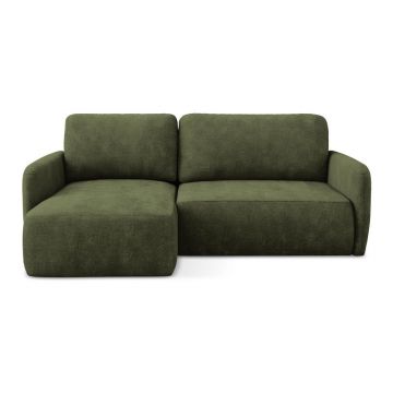 Colțar verde extensibil/cu spațiu de depozitare cu tapițerie din chenille (cu colț pe partea stângă/cu șezlong) Lilo – Makamii