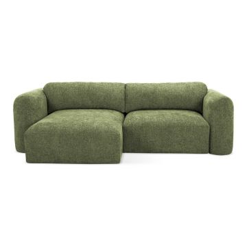 Colțar verde extensibil/cu spațiu de depozitare cu tapițerie din chenille (cu colț pe partea stângă/cu șezlong) Mele – Makamii