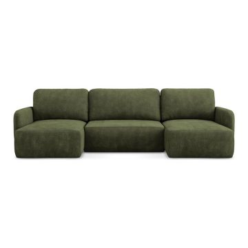 Colțar verde extensibil/cu spațiu de depozitare cu tapițerie din chenille (în formă de 