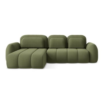 Colțar verde extensibil/cu spațiu de depozitare cu tapițerie din țesătură bouclé (cu colț pe partea stângă/cu șezlong) Pele – Makamii