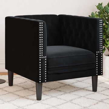 vidaXL Fotoliu Chesterfield, negru, catifea