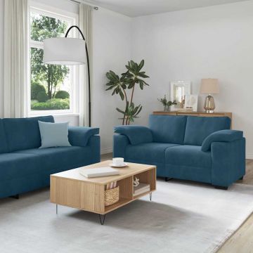 vidaXL Set de canapele cu perne, 3 piese, albastru, catifea