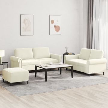vidaXL Set de canapele cu perne, 3 piese, crem, catifea