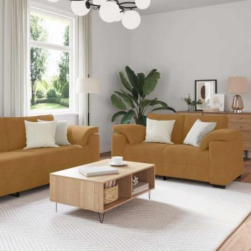 vidaXL Set de canapele cu perne, 3 piese, maro, catifea