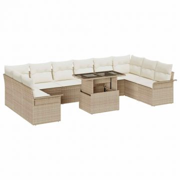 vidaXL Set de canapele pentru grădină cu pernă 11 pcs Bej Poli Rattan